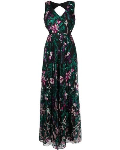 Marchesa Cut-out Floral-embroidery Gown - Black