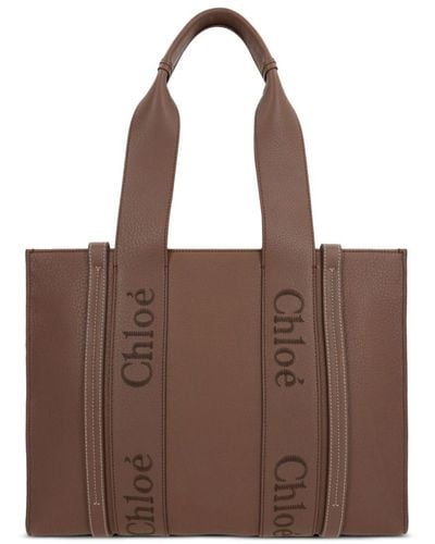 Chloé Medium Woody Leather Tote Bag - Brown