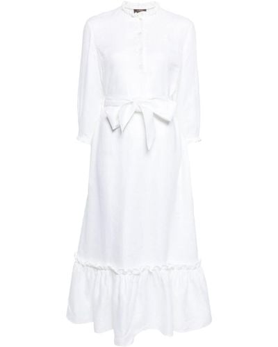 N.Peal Cashmere Iris Ruffled Linen Dress - White