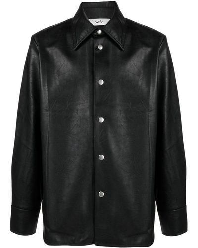 Séfr Rainier Faux-leather Shirt - Black