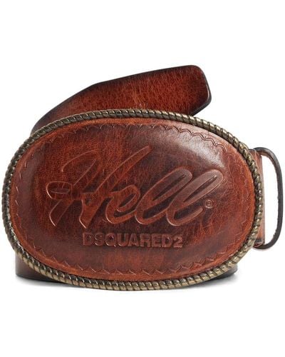 DSquared² Logo-engraved buckle leather belt - Braun
