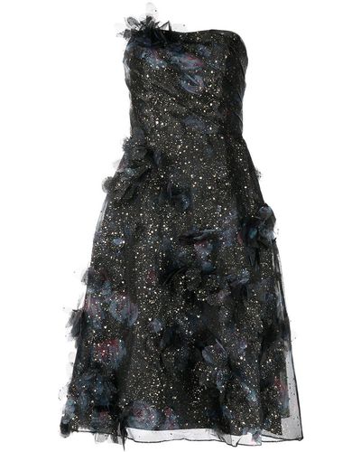 Marchesa Strapless Foiled Midi Dress - Black