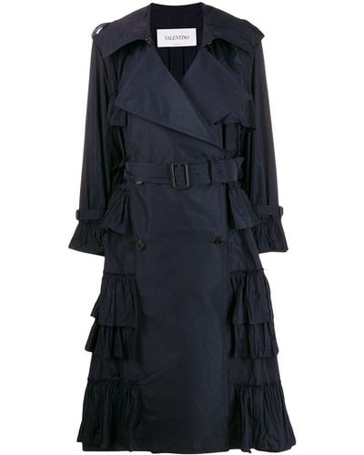 Valentino Garavani Double-breasted Tiered Trench Coat - Blue