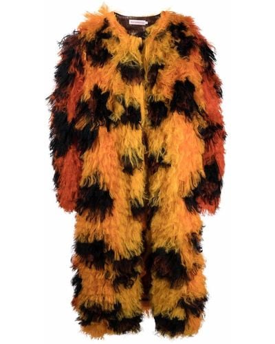 Walter Van Beirendonck Faux-Fur-Mantel mit Leopardenmuster - Orange