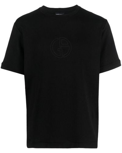 Giorgio Armani Logo-embroidered Round-neck T-shirt - Black