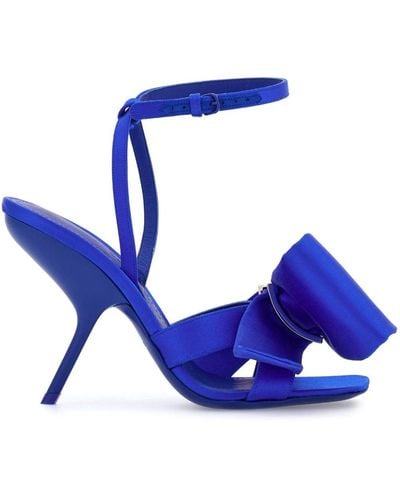 Ferragamo Asymmetric Bow 105 Satin Sandals - Women's - Fabric/goat Skin - Blue
