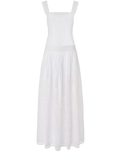 Alberta Ferretti Maxi-jurk Van Katoenblend Met Bloemenprint - Wit