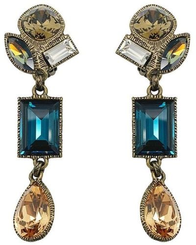 JENNIFER GIBSON JEWELLERY Vintage Philippe Ferrandis Citrine & Sapphire Glass Earrings 1990s - Metallic