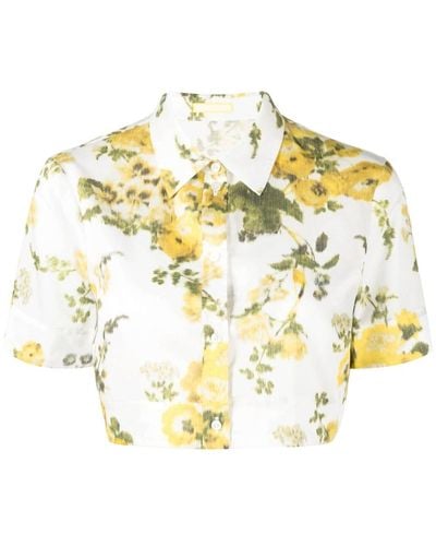 Erdem Floral-print Cropped Shirt - Metallic