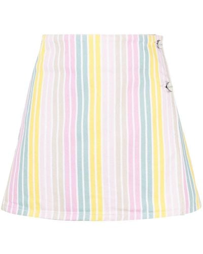 Ganni Striped Wrap Miniskirt - White