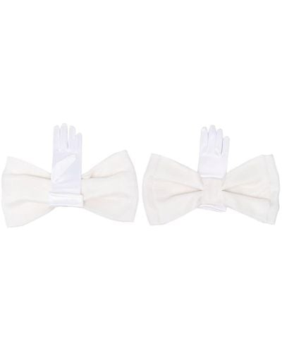 Parlor Bow-detail Satin Gloves - White