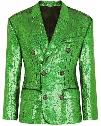Dolce & Gabbana Sequin-embellished Double-breasted Blazer - Green
