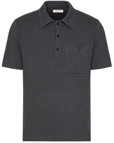 Valentino Garavani Logo-plaque Mélange-effect Polo Shirt - Black