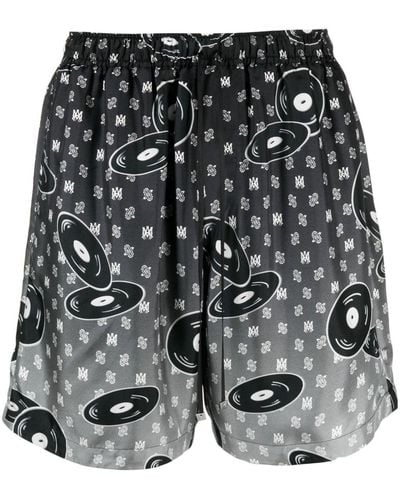 Amiri Seidenshorts mit Falling Records-Print - Schwarz