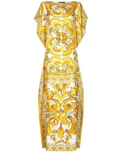 Dolce & Gabbana Majolica Silk Maxi Dress - Metallic