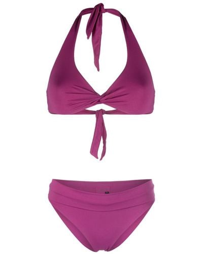 Fisico Ruched Tie-fastening Bikini Set - Purple