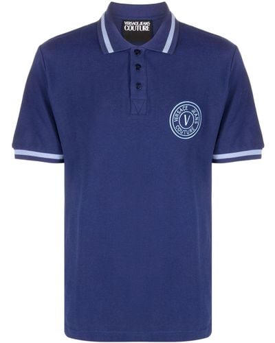 Versace Polo en coton à logo brodé - Bleu