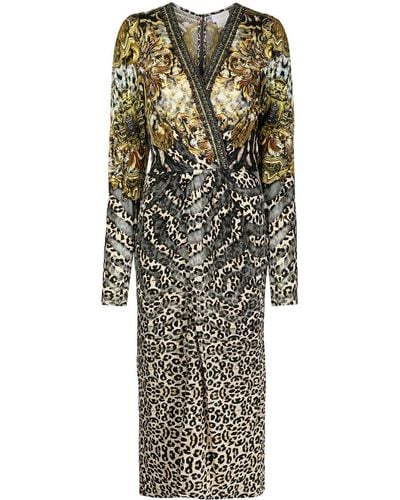Camilla Vestido midi con motivo de leopardo - Multicolor