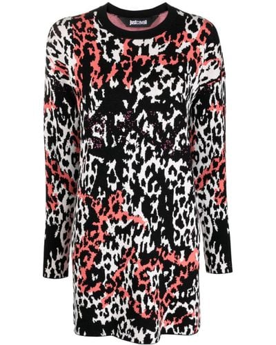 Just Cavalli Jacquard Leopard-print Minidress - Black