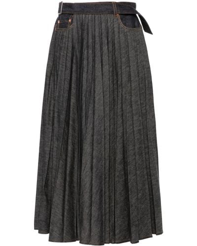 Sacai Pleated Denim Midi Skirt - Grey