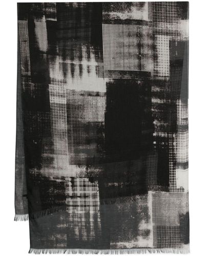 Y's Yohji Yamamoto Geometric-print Frayed Scarf - Black