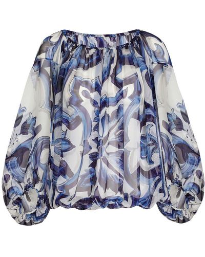 Dolce & Gabbana Blouse en chiffon à imprimé zébré - Bleu