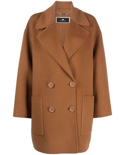 Elisabetta Franchi Double-breasted Wool Coat - Brown