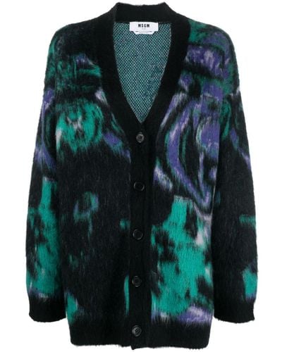 MSGM Patterned Intarsia-knit V-neck Cardigan - Green