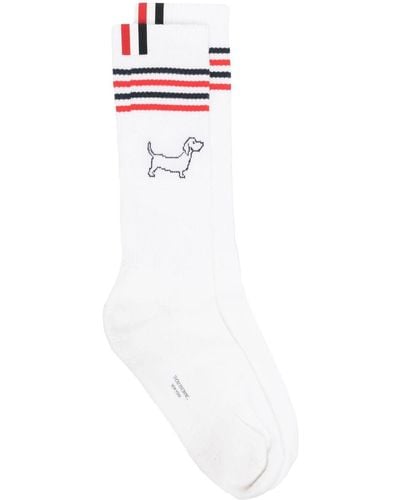 Thom Browne Chaussettes en maille intarsia - Blanc