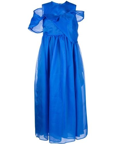 Cecilie Bahnsen Sidney Zijden Midi-jurk - Blauw
