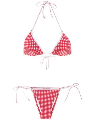 Amir Slama Checkered Print Triangle Bikini Set - Pink