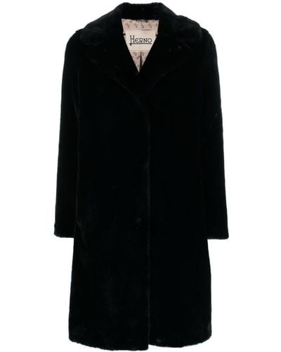 Herno Single-breasted Faux-fur Coat - Black