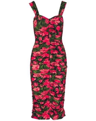 Carolina Herrera Floral-print Stretch Midi Dress - Red