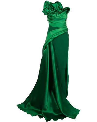 Gaby Charbachy Draped Strapless Gown - Green
