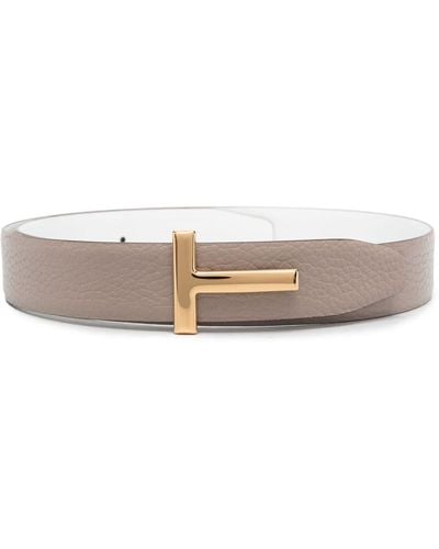 Tom Ford T-buckle Leather Belt - Gray