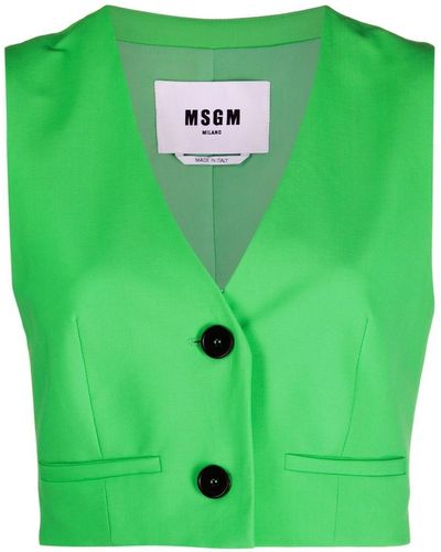MSGM Cropped Virgin Wool Waistcoat - Green