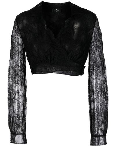 Etro Blusa crop in pizzo a fiori - Nero