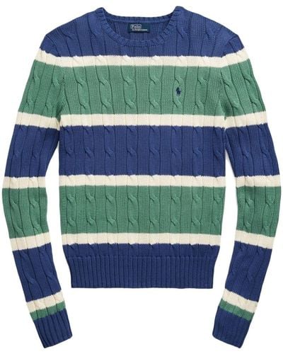 Polo Ralph Lauren Gestreifter Pullover mit Zopfmuster - Grün