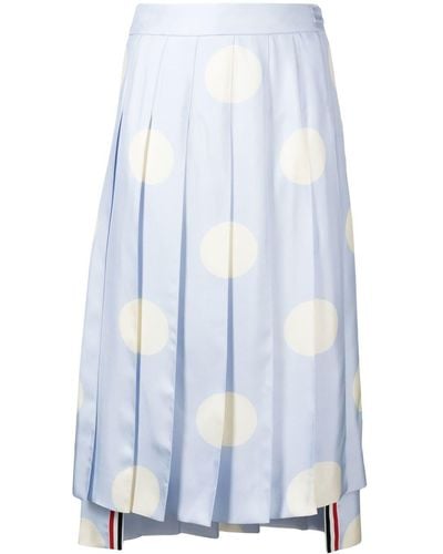Thom Browne Polka-dot Print Pleated Silk Skirt - Blue