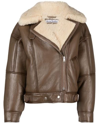 Acne Studios Shearling Leather Jacket - Brown