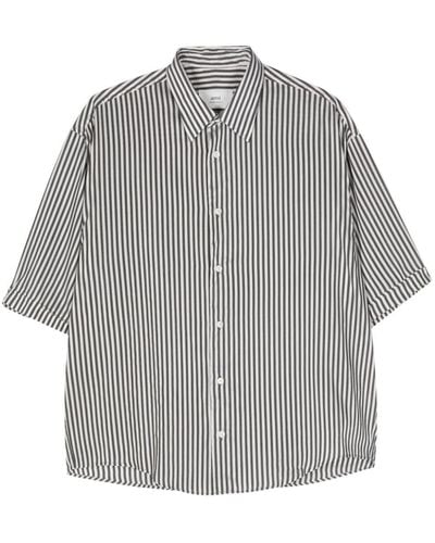 Ami Paris Striped Bowling Shirt - Grey