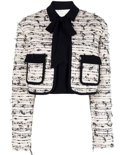 Giambattista Valli Frayed Tweed Jacket - Black