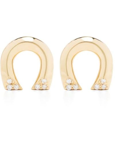 Harwell Godfrey 18kt Yellow Gold Tiny Horseshoe Diamond Stud Earrings - Metallic