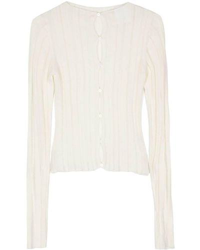 Paris Georgia Basics Ribbed Wool-silk Cardigan - White