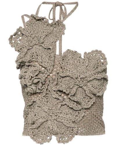 Cult Gaia Nazanin Asymmetric Crochet Top - Metallic