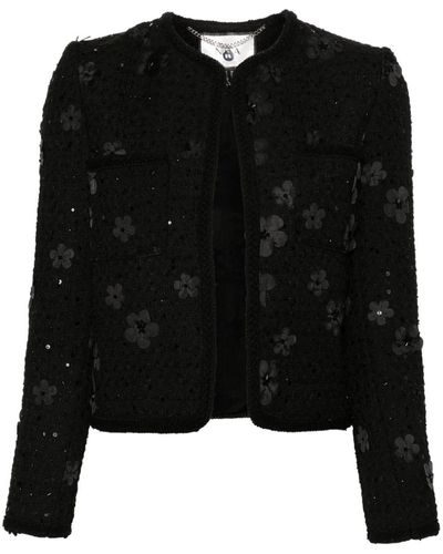 Nissa Floral-appliqué Bouclé Jacket - Black