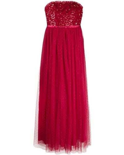 Needle & Thread Sequin-bodice Strapless Gown - Red