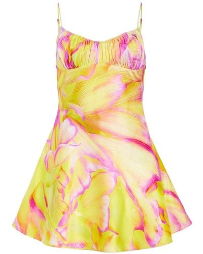 retroféte Eden Silk Pattern Mini Dress - Yellow