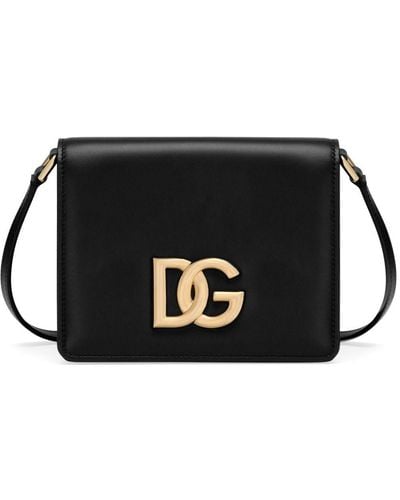 Dolce & Gabbana Sac à bandoulière en cuir à plaque logo - Noir