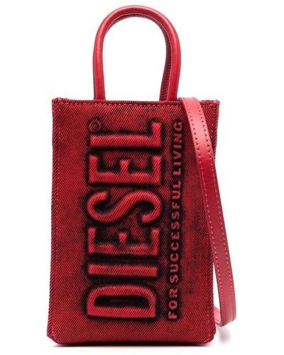 DIESEL Stonewashed Logo-print Tote Bag - Red
